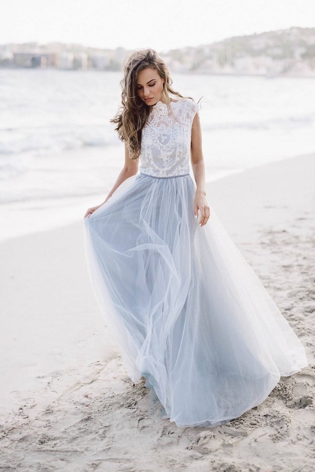 white and blue ombre wedding dress