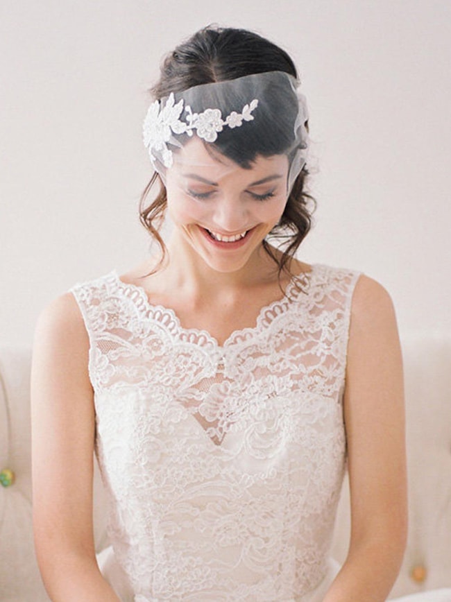 Birdcage veil with crystals on headband. French veil netting