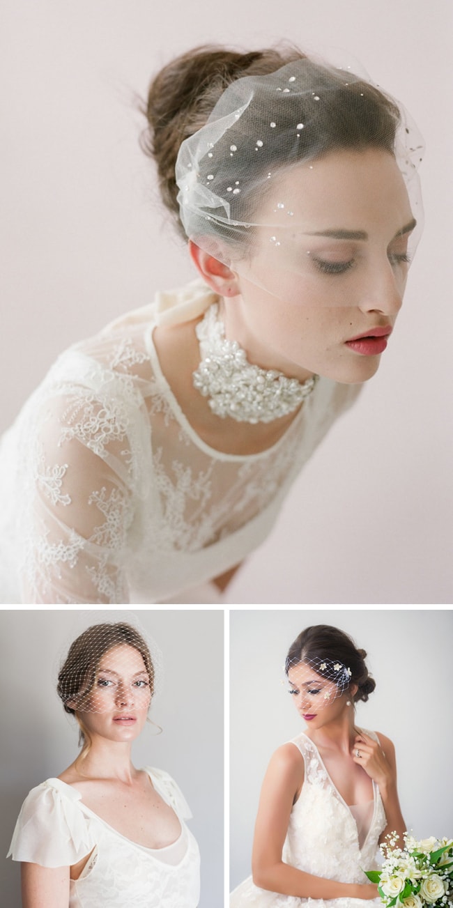 Tessa Kim Mini Birdcage Veil Bridal Ivory / Right Side