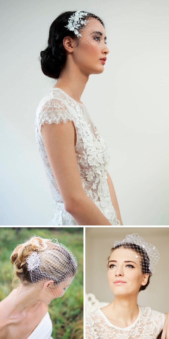 Tessa Kim Mini Birdcage Veil Bridal Ivory / Right Side