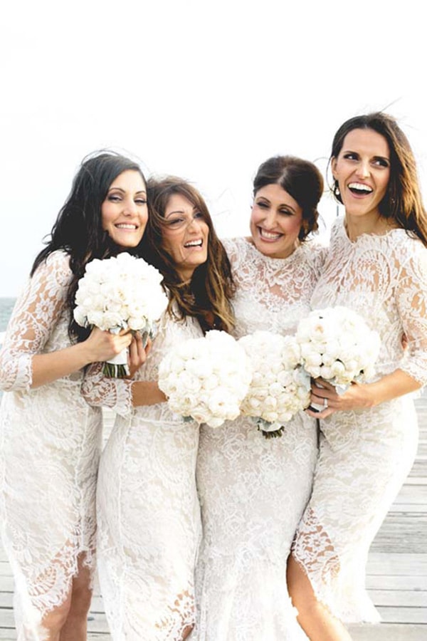 Bridesmaids wearing white tradition best sale