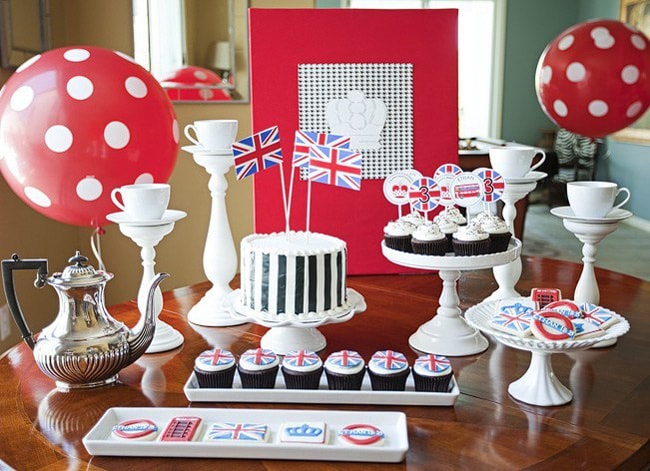 London Union Jack British Royal Wedding Themed Bridal Shower Dessert Display