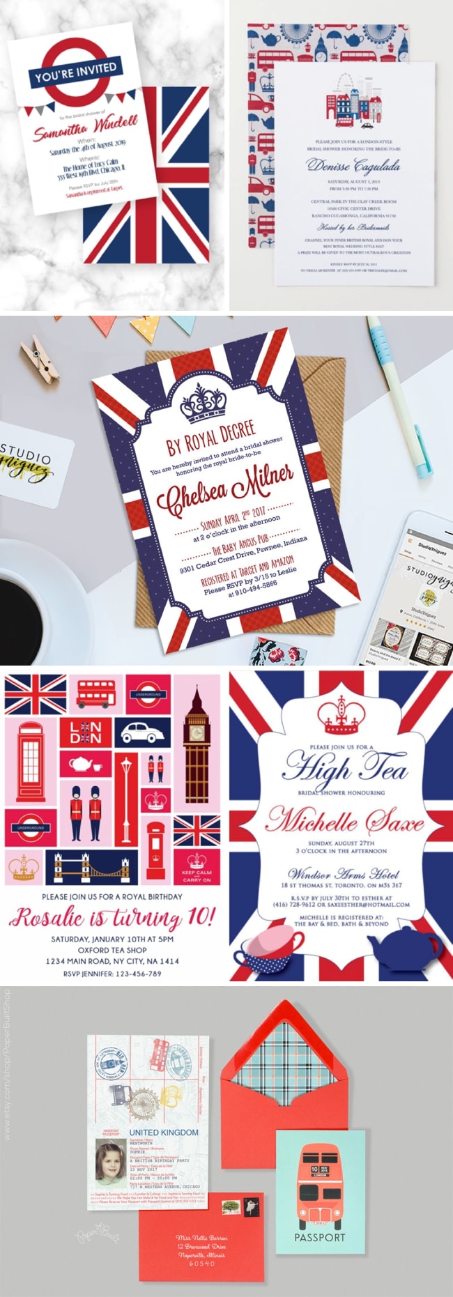 London Union Jack British Royal Wedding Themed Bridal Shower Invitations