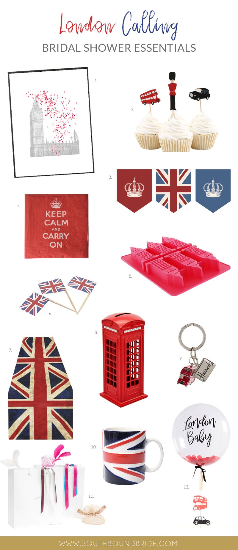 London Union Jack British Royal Wedding Themed Bridal Shower Essentials