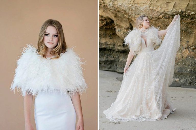 Feather Wedding Dresses & Feather Bridal Capes