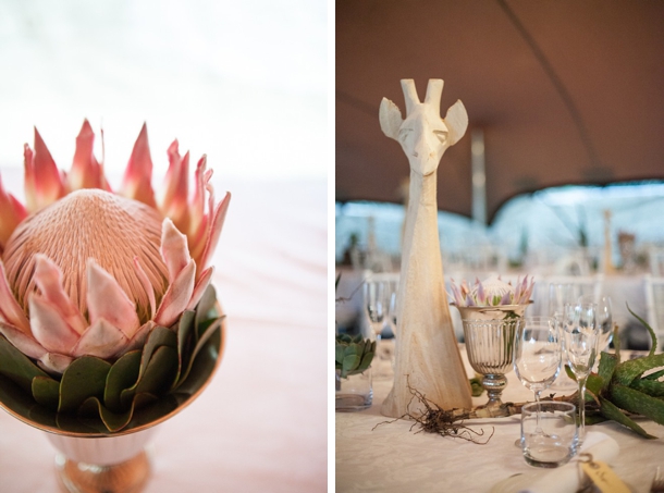 Proteas & Wooden Giraffe Centerpieces