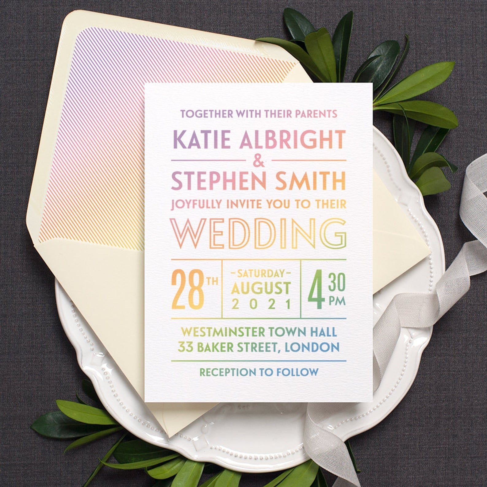 rainbow wedding invitation
