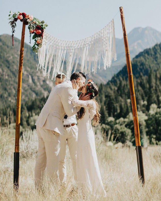 macrame boho wedding ceremony backdrop