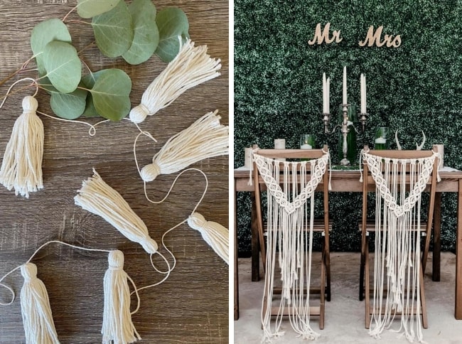 tassel garland wedding décor and macrame boho wedding chair decoration