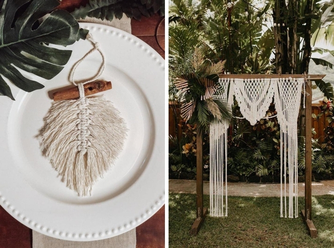 macrame wedding favor and ceremony arch