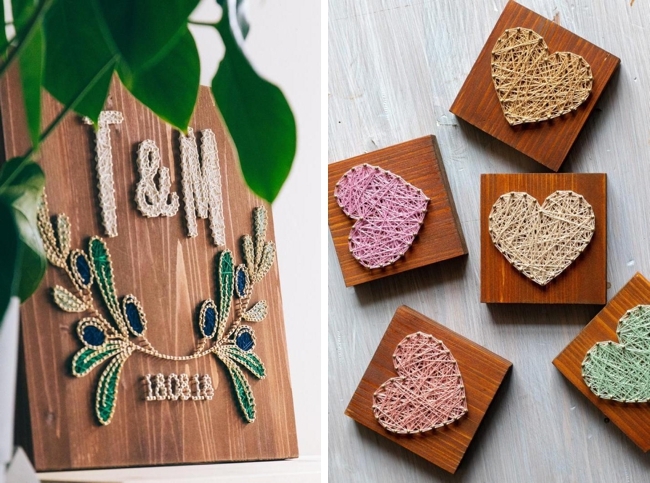 string art wedding sign and favors