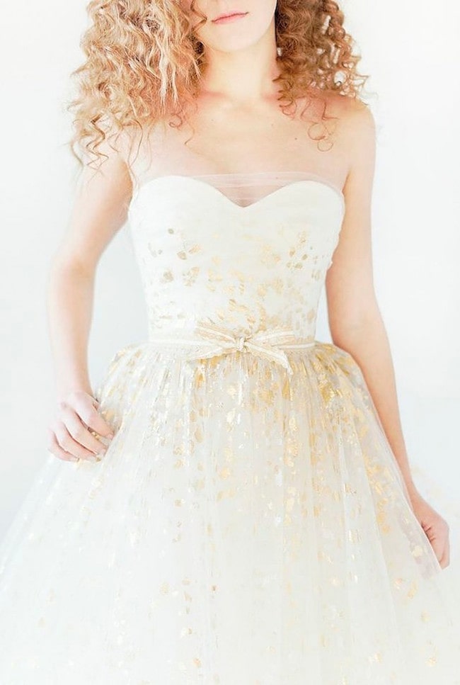 gold leaf wedding dress