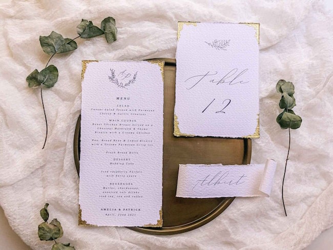 gold leaf wedding invitations