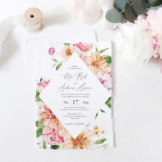 dahlia wedding invitations