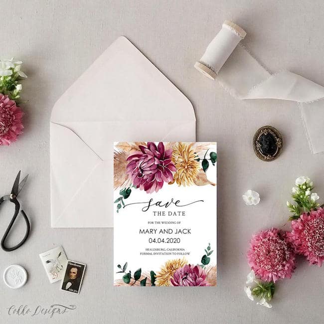 dahlia wedding invitations