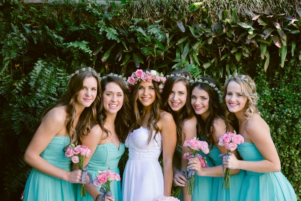 Bridesmaids in Simple Floral Crowns | Credit: Lad & Lass