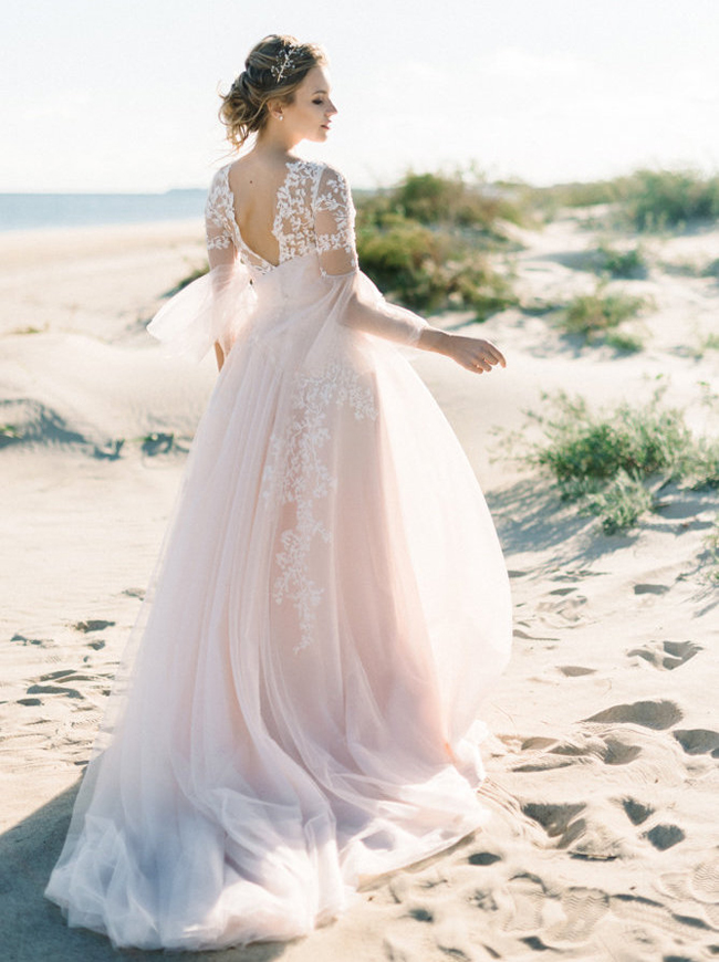 pink and grey wedding dress