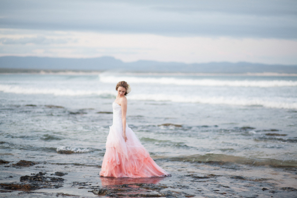 coral pink ombre wedding dress