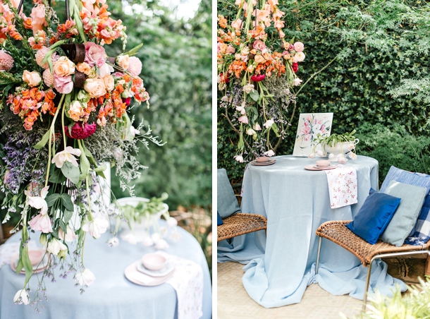 Hanging Florals and Watercolor Wedding Table | Credit: Leandri Kers