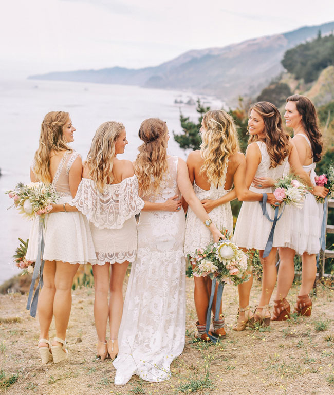 Mismatched White Lace Boho Bridesmaid Dresses