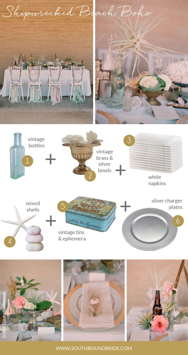 Shipwrecked Beach Boho | How to Style a Boho Wedding Tablescape | Credit: Elizabeth Messina 