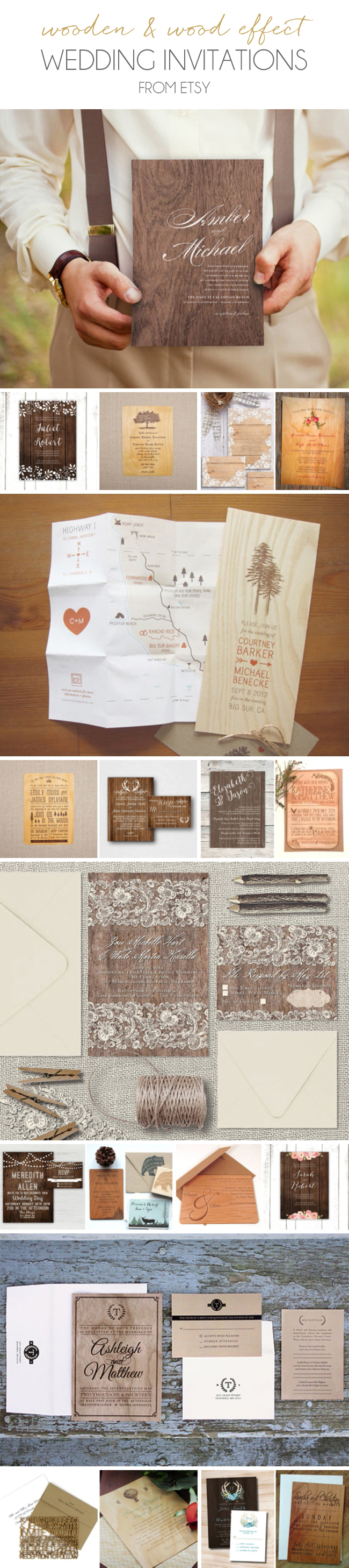 20 Wooden & Wood Effect Wedding Invitations from Etsy