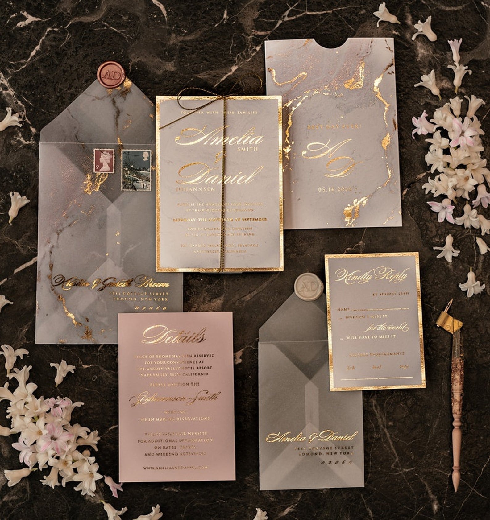 Gold Foil Wedding Invitations from Etsy | SouthBound Bride