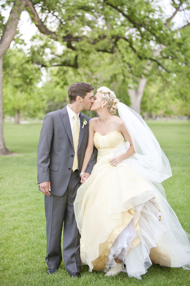 Pastel yellow hot sale wedding dress