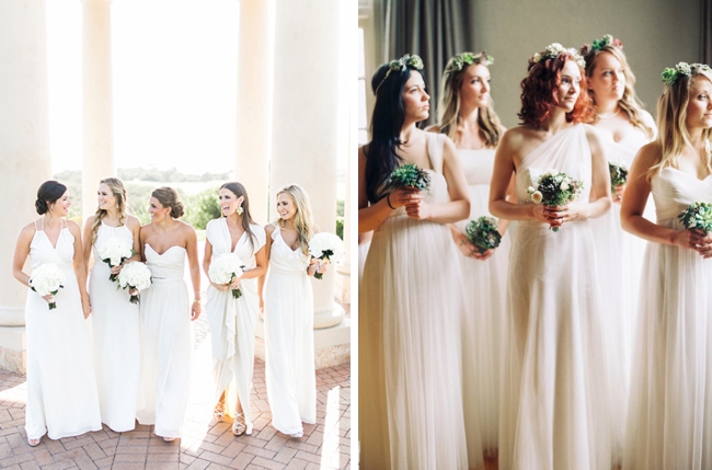 bride with white bridesmaid dresses