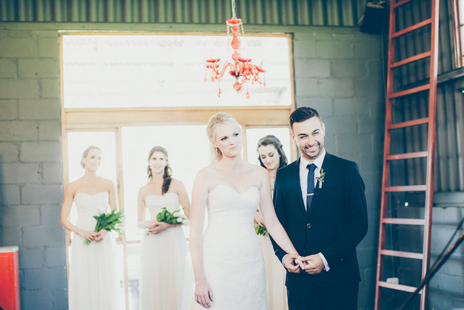 Red Chandelier at Indoor Wedding Ceremony