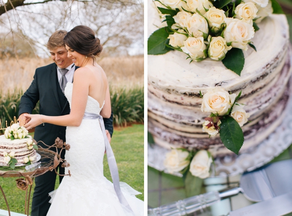 Naked Cake with White Roses