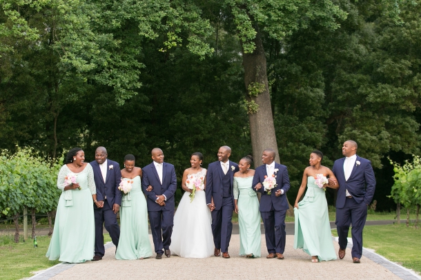 Elegant Navy and Mint Bridal Party at Molenvliet