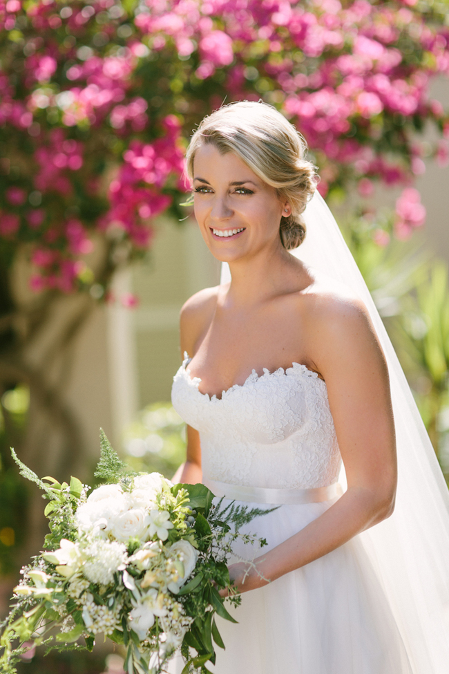 Bride with Green and White Bouquet