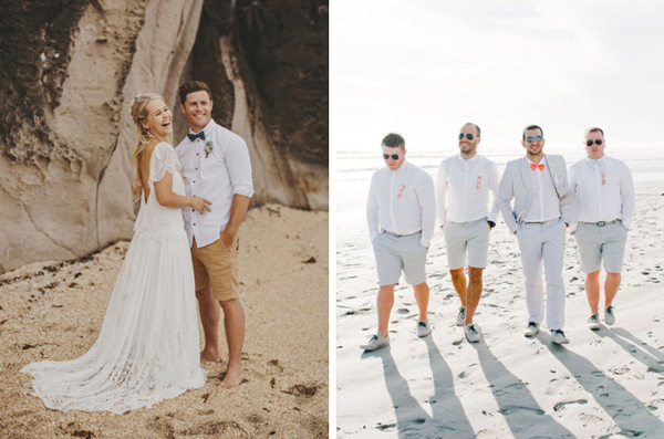 casual beach wedding attire for bride and groom