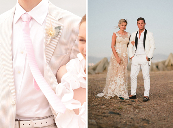 casual beach wedding attire for bride and groom