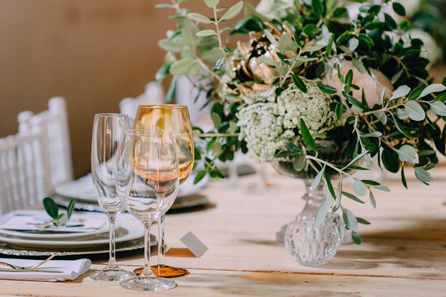 Rustic Gold and Green Wedding Decor at Dairy Shed
