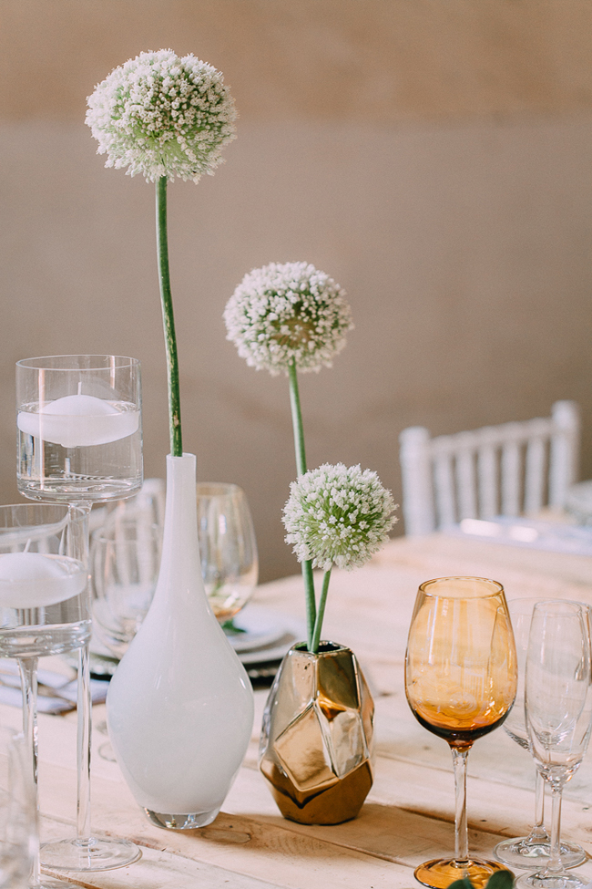 Gold Geometric Vase with White Flower