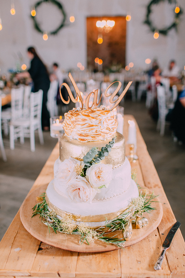 Wedding Cake with Gold Foiling and Deer