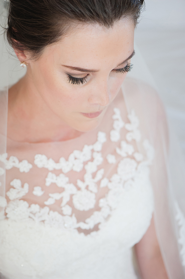 White Wedding Dress with Illusion Neckline and Lace Detailing