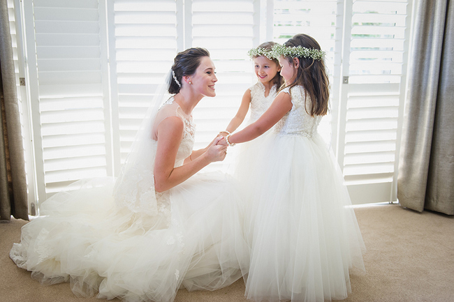 Bride with Flower Girls in White
