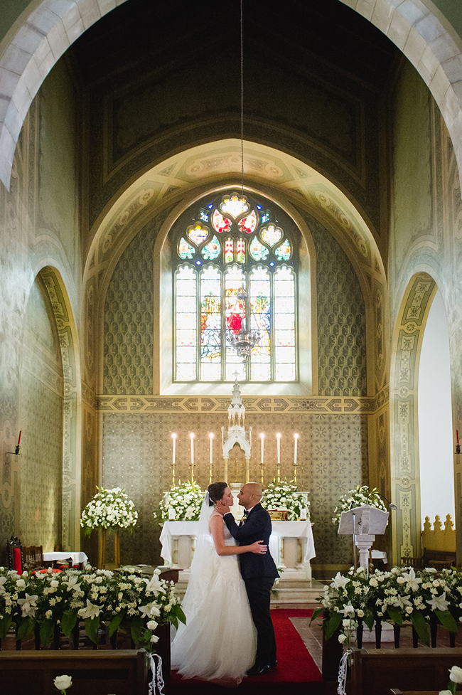 Romantic Stained Glass Wedding Chapel with White Lillies