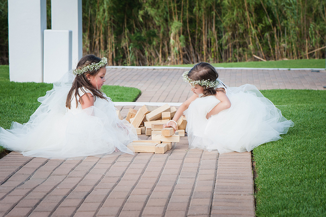 Flower Girls in White Playing Lawn Games