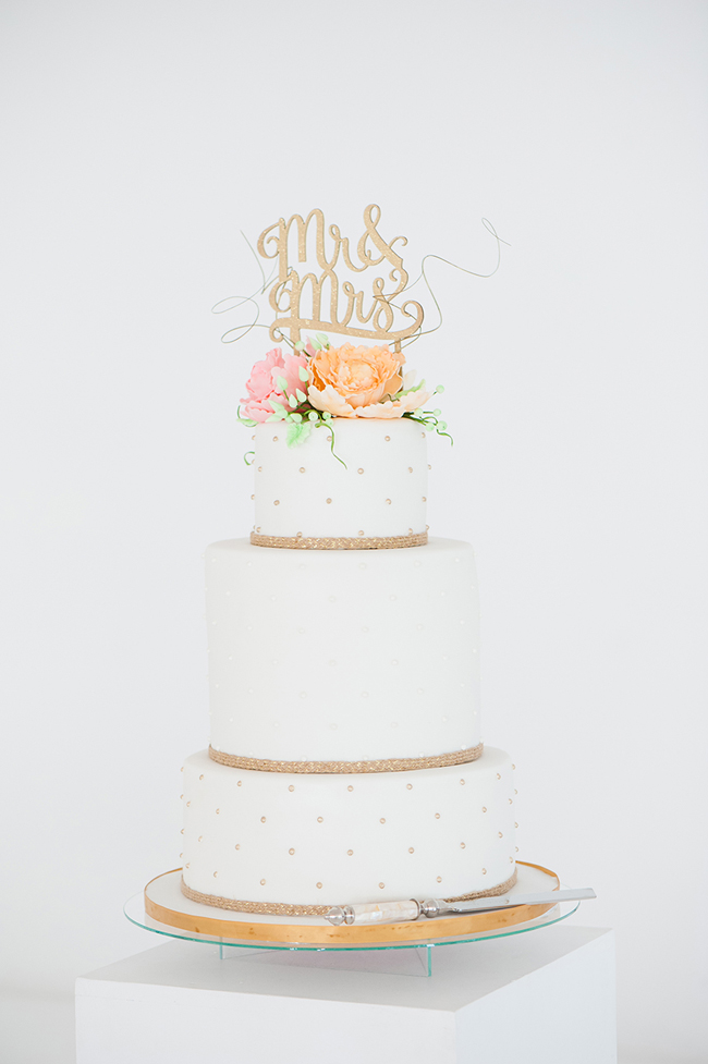 White and Gold Polkadot Wedding Cake