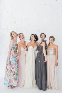 Bridesmaids with confetti | SouthBound Bride | Credit: Alexis June Weddings