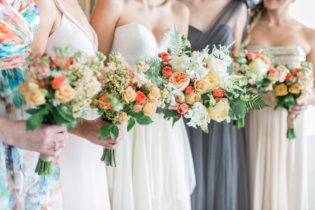 Colorful bouquets | SouthBound Bride | Credit: Alexis June Weddings