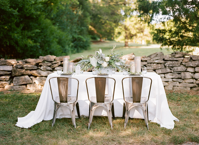 industrial wedding decor in outdoor setting