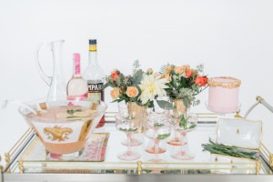 Pink & gold cocktail cart | SouthBound Bride | Credit: Alexis June Weddings
