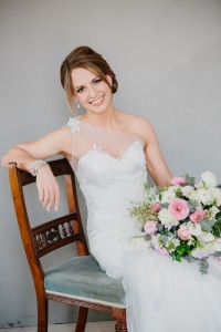 One Shoulder Illusion Neckline Wedding Dress | Credit: Carolien & Ben