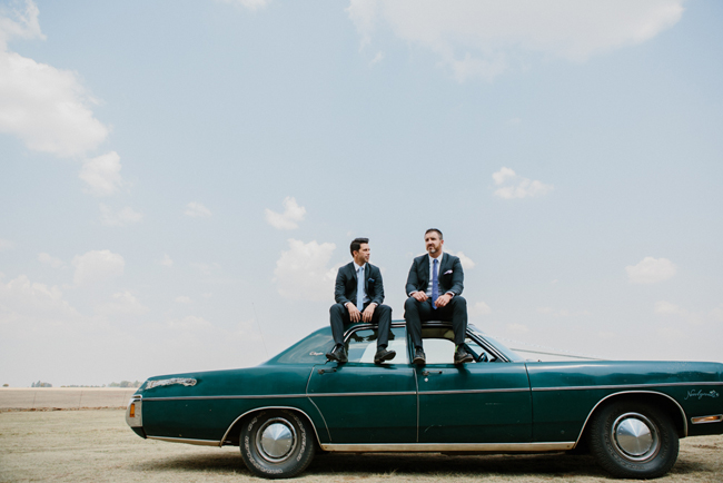 Groomsmen with Vintage Car | Credit: Carolien & Ben