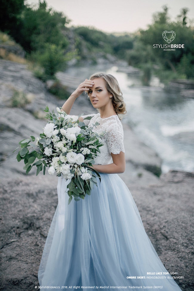 Blue tulle wedding clearance dress